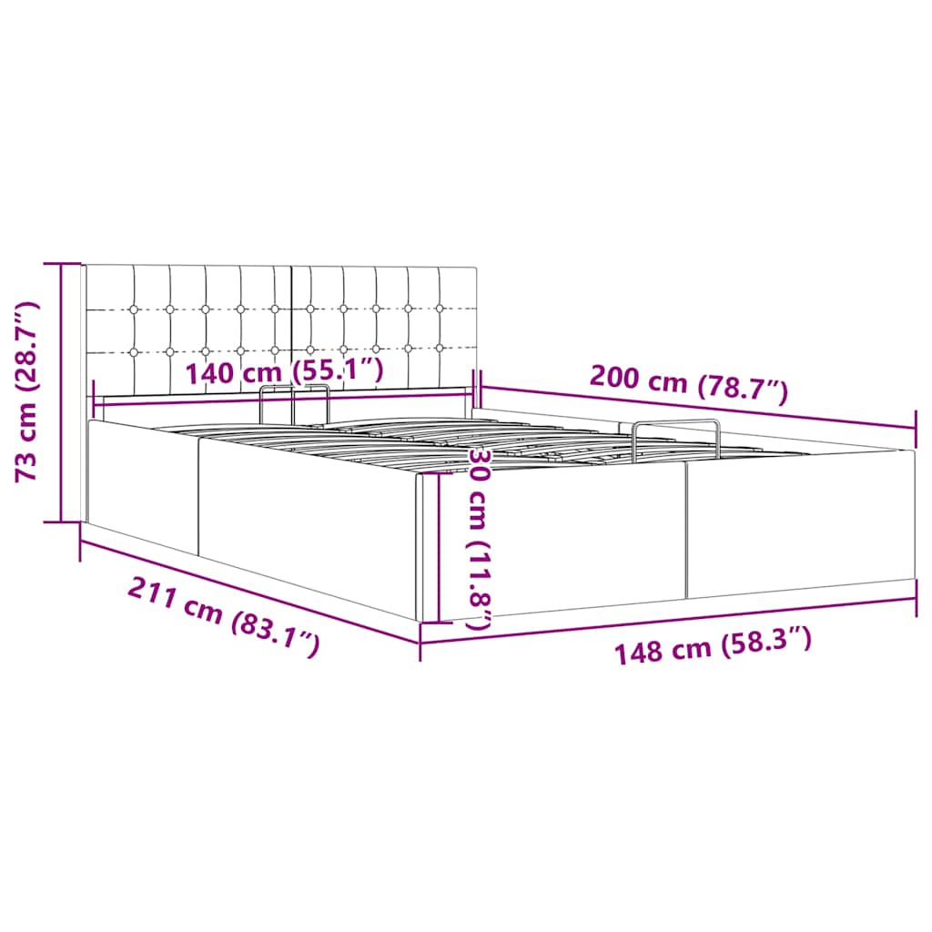 Stauraumbett Hydraulisch Hellgrau Stoff 140×200 cm