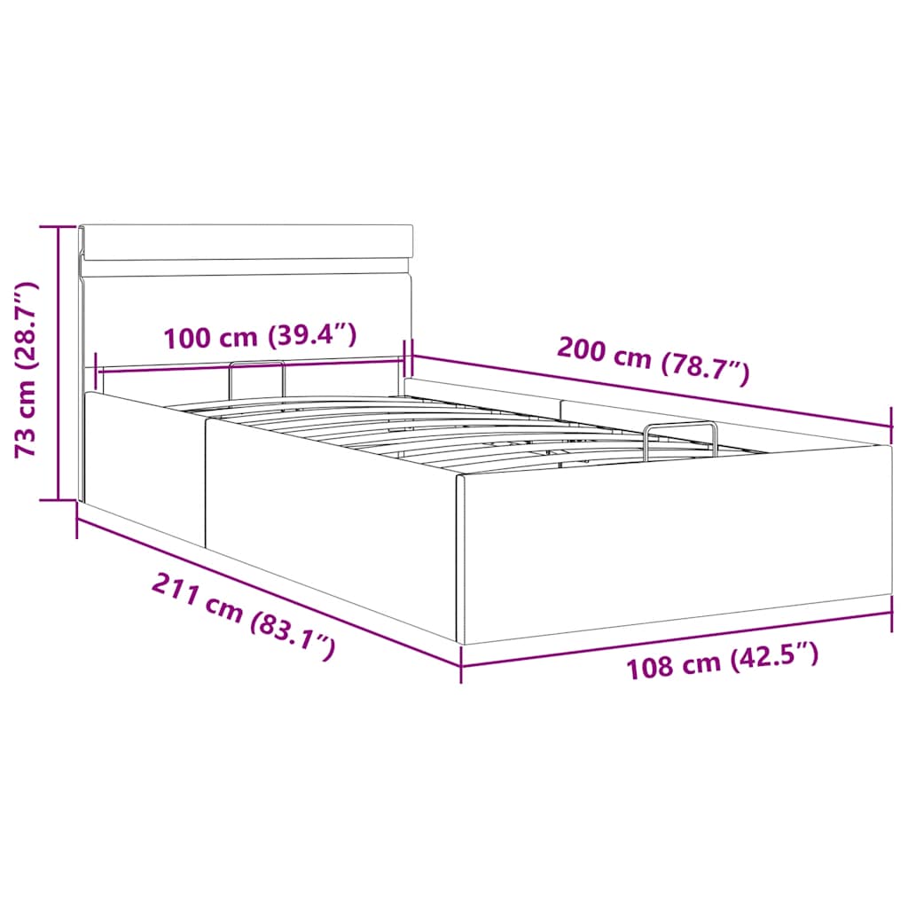 Bett mit Bettkasten Hydraulisch LED Dunkelgrau Stoff 100x200 cm