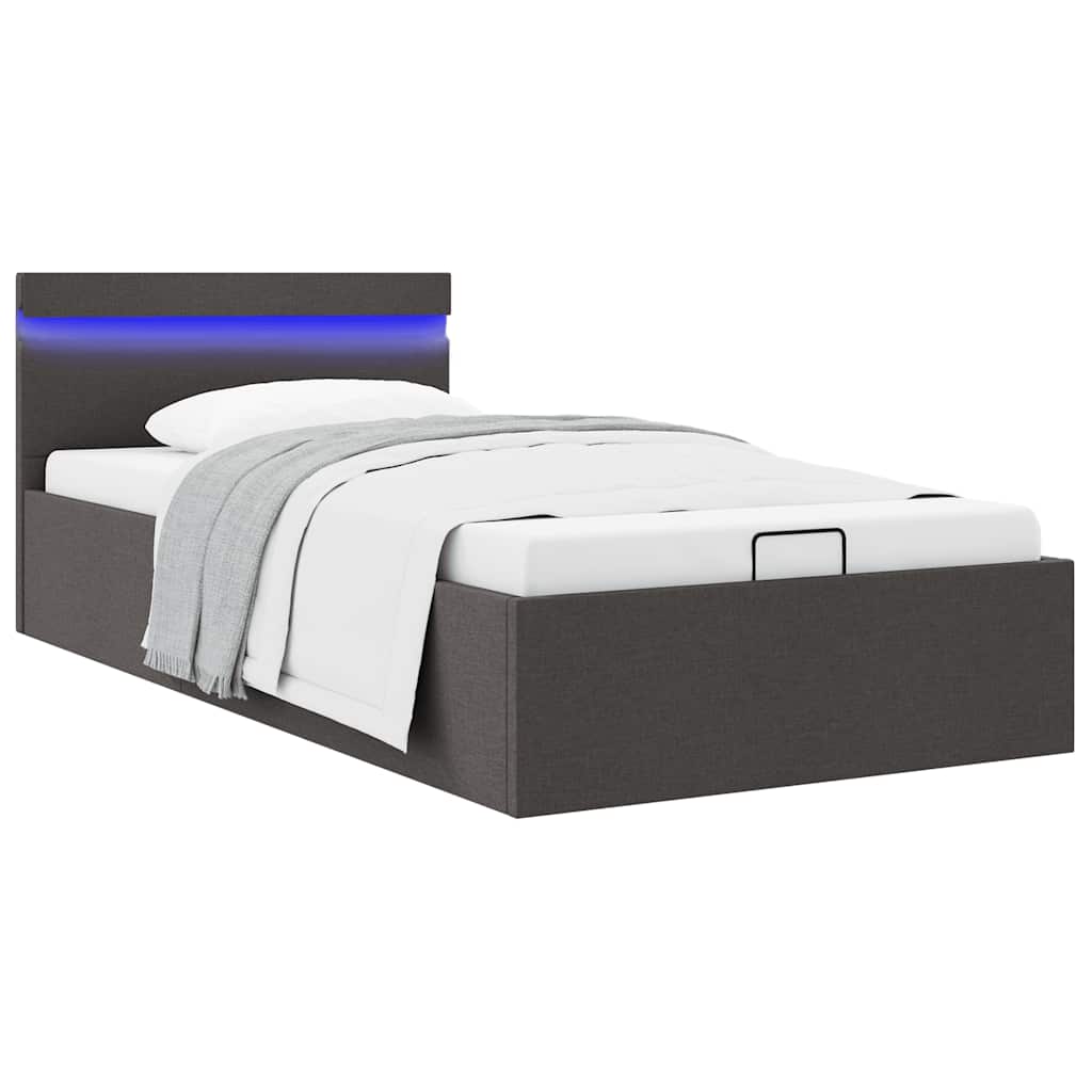 Bett mit Bettkasten Hydraulisch LED Dunkelgrau Stoff 100x200 cm