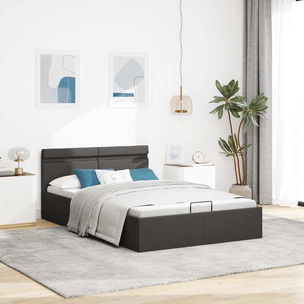 Bett mit Bettkasten Hydraulisch LED Dunkelgrau Stoff 120x200 cm