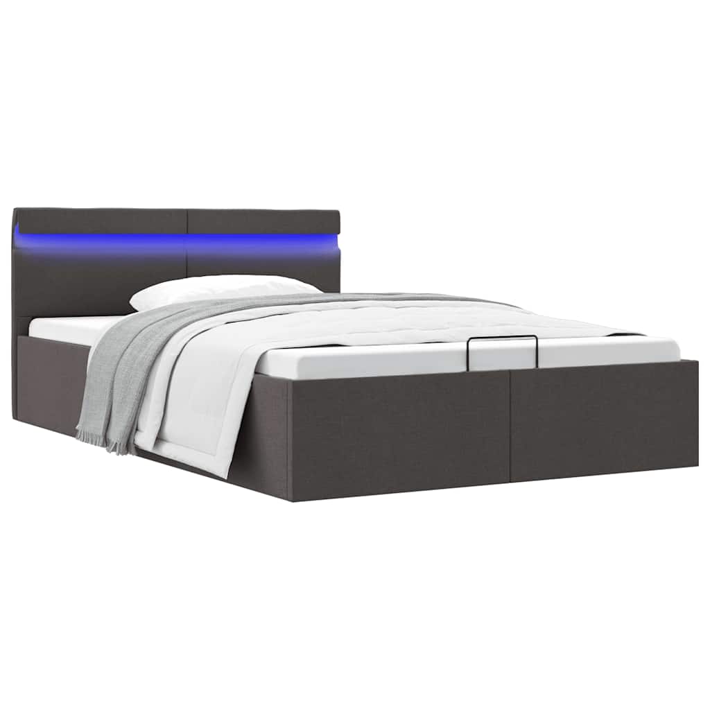 Bett mit Bettkasten Hydraulisch LED Dunkelgrau Stoff 120x200 cm