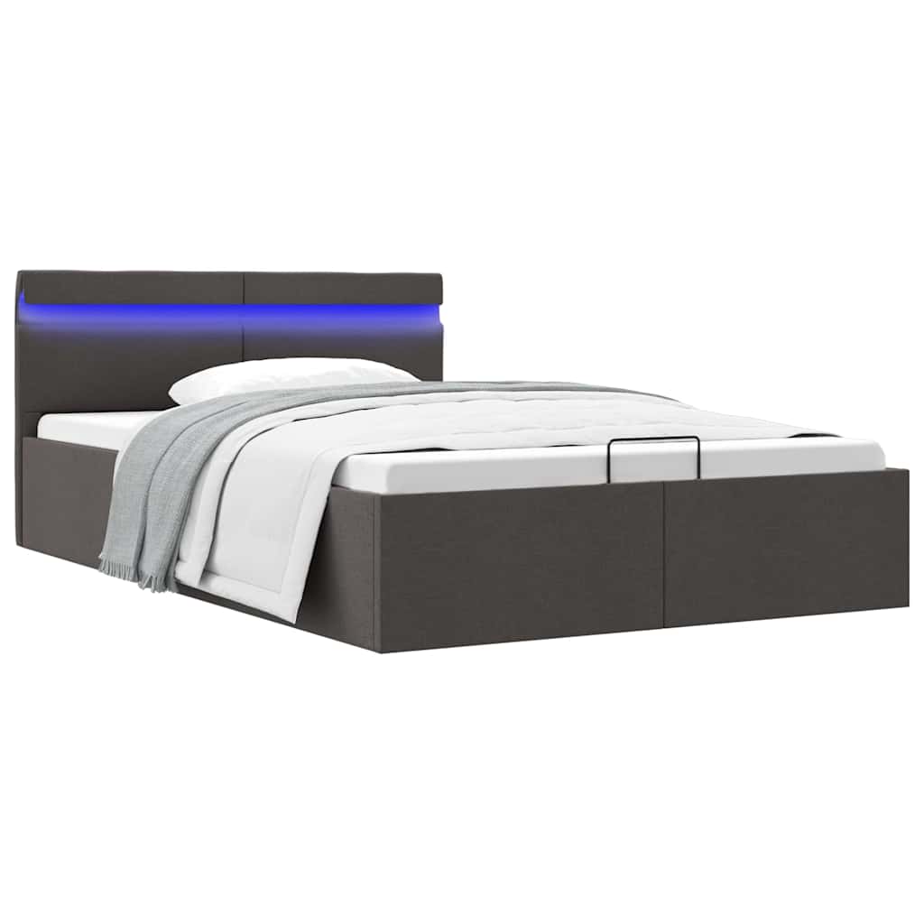Bett mit Bettkasten Hydraulisch LED Dunkelgrau Stoff 120x200 cm