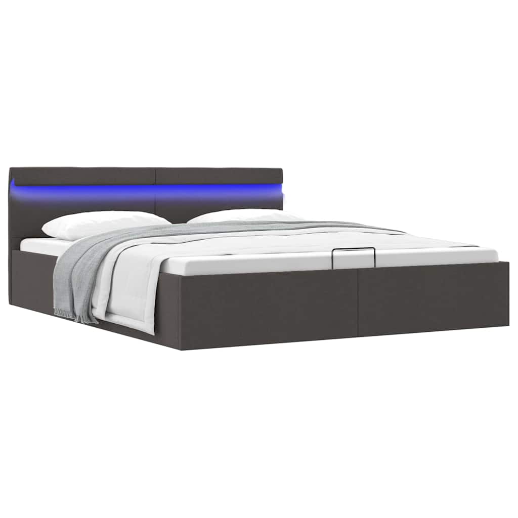 Bett mit Bettkasten Hydraulisch LED Dunkelgrau Stoff 180x200 cm