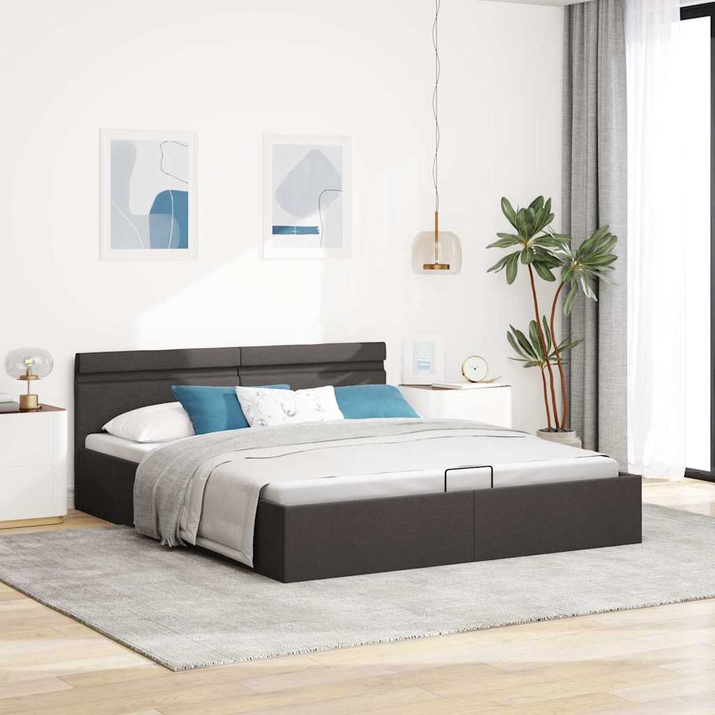 Bett mit Bettkasten Hydraulisch LED Dunkelgrau Stoff 180x200 cm