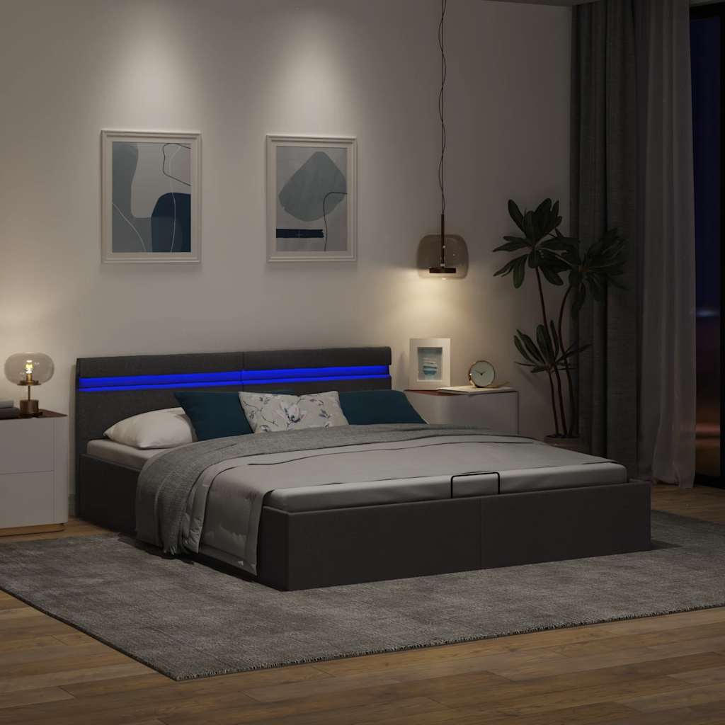Bett mit Bettkasten Hydraulisch LED Dunkelgrau Stoff 180x200 cm