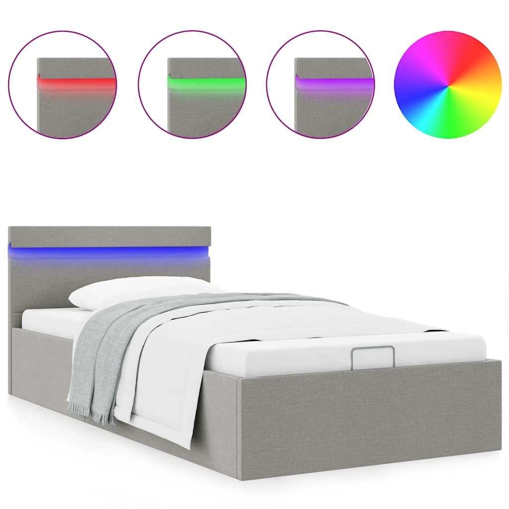 Bett mit Bettkasten Hydraulisch LED Hellgrau Stoff 100x200 cm