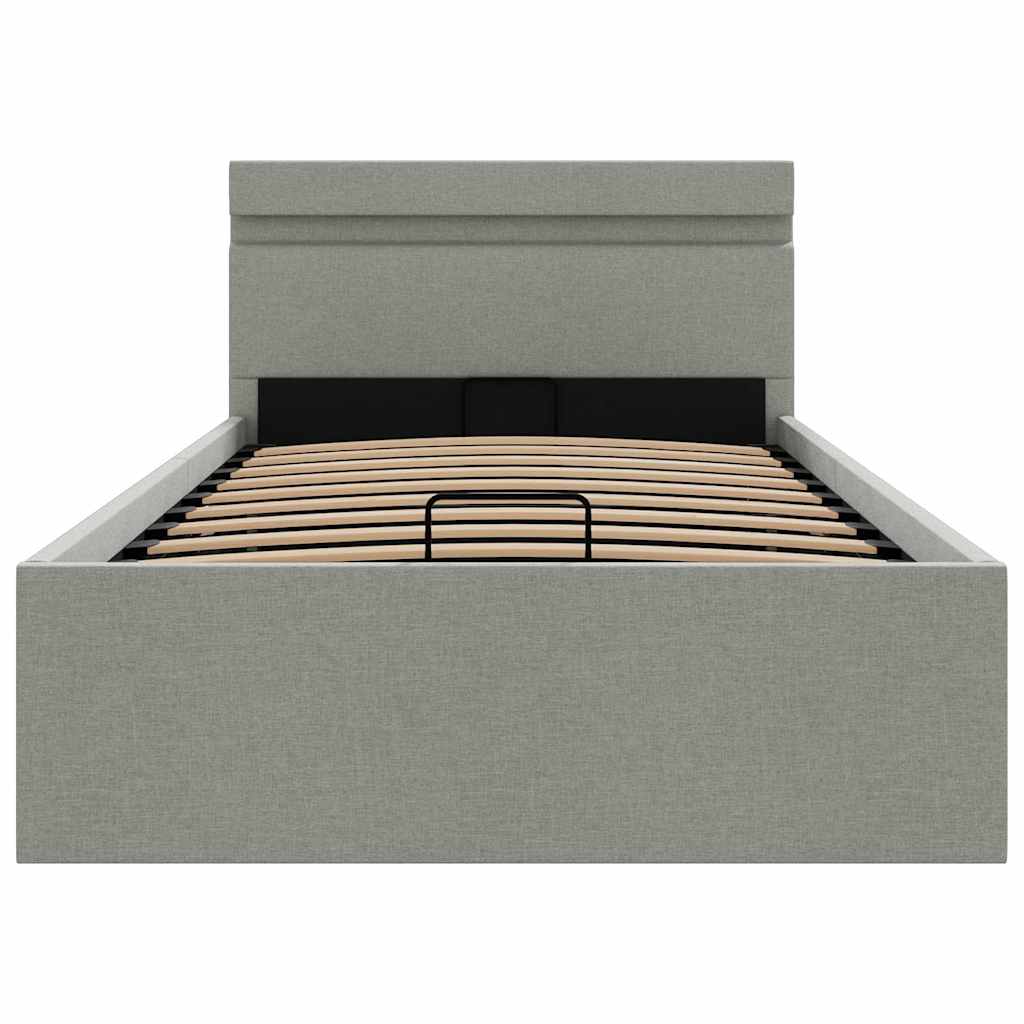 Bett mit Bettkasten Hydraulisch LED Hellgrau Stoff 100x200 cm