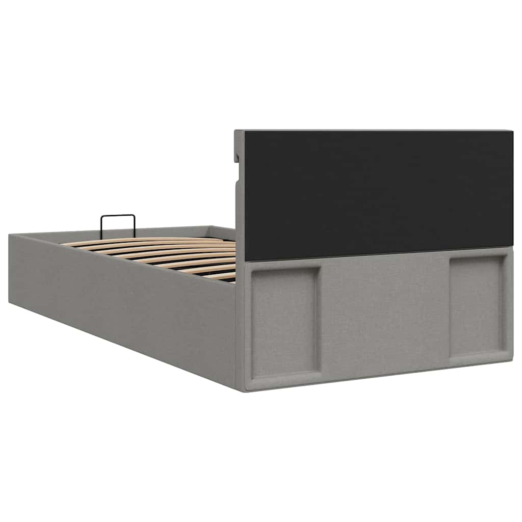 Bett mit Bettkasten Hydraulisch LED Hellgrau Stoff 100x200 cm