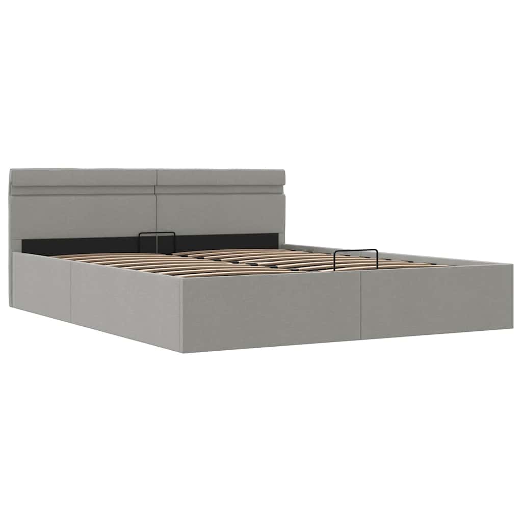 Bett mit Bettkasten Hydraulisch LED Hellgrau Stoff 180x200 cm