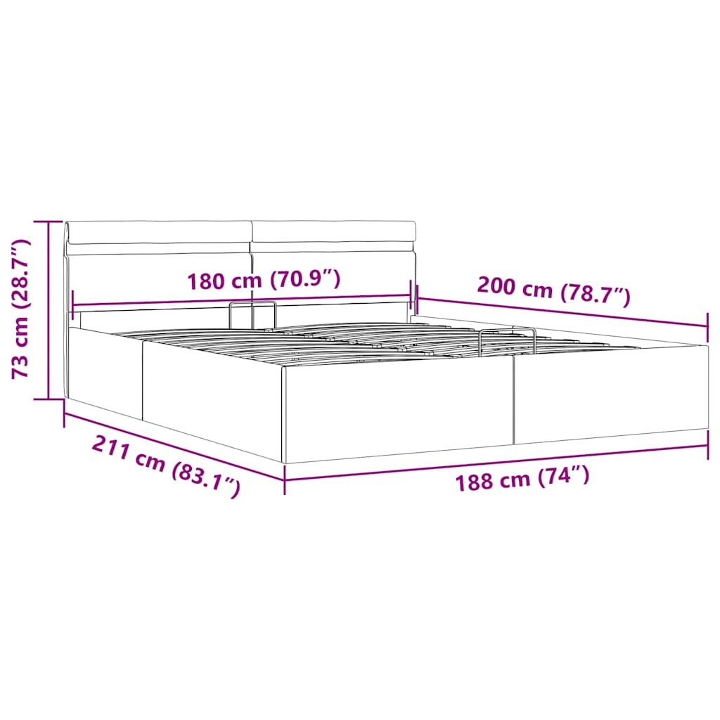 Bett mit Bettkasten Hydraulisch LED Hellgrau Stoff 180x200 cm