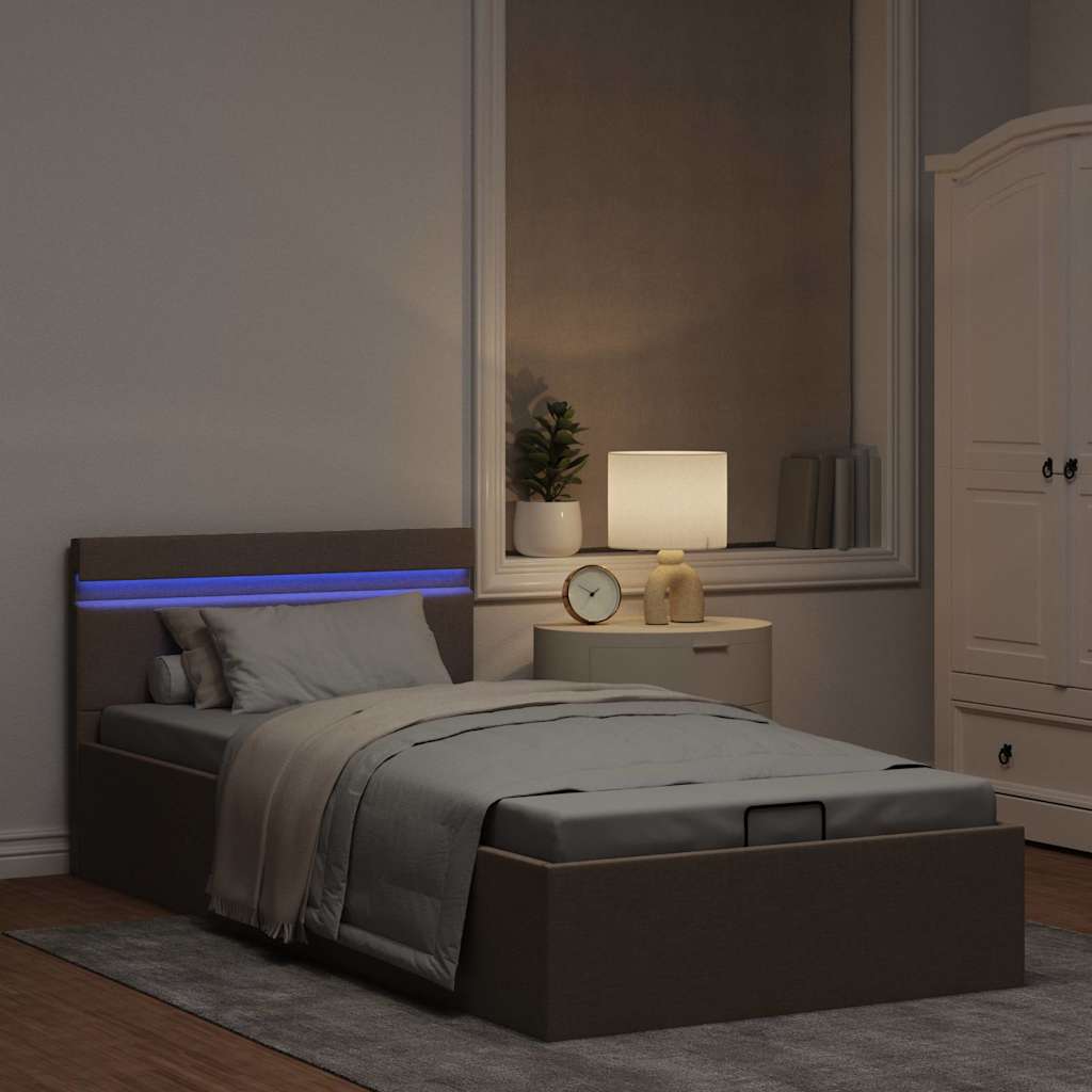 Bett mit Bettkasten Hydraulisch mit LED Taupe Stoff 100x200 cm