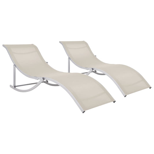 Chaises longues pliantes 2 pcs. Textilène blanc crème