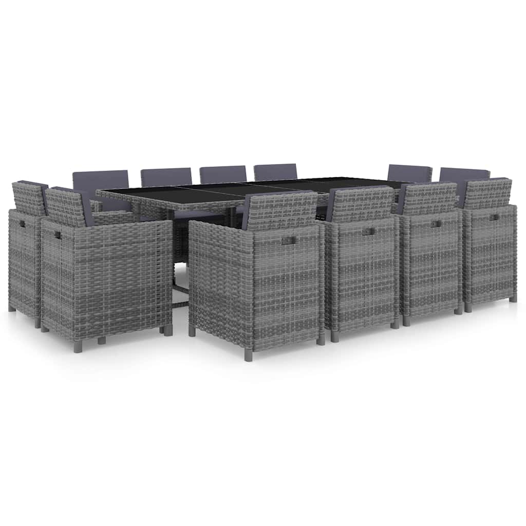 13-tlg. Garten-Essgruppe mit Auflagen Poly Rattan Anthrazit
