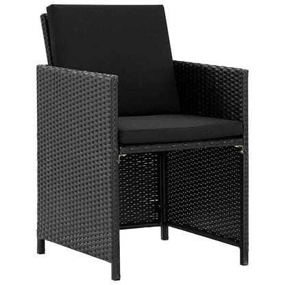 5-tlg. Garten-Essgruppe mit Auflagen Poly Rattan Schwarz