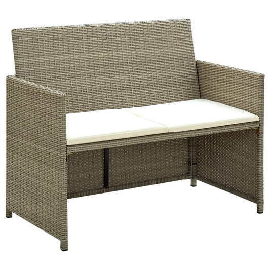 2-Sitzer-Gartensofa mit Polstern Beige Poly Rattan