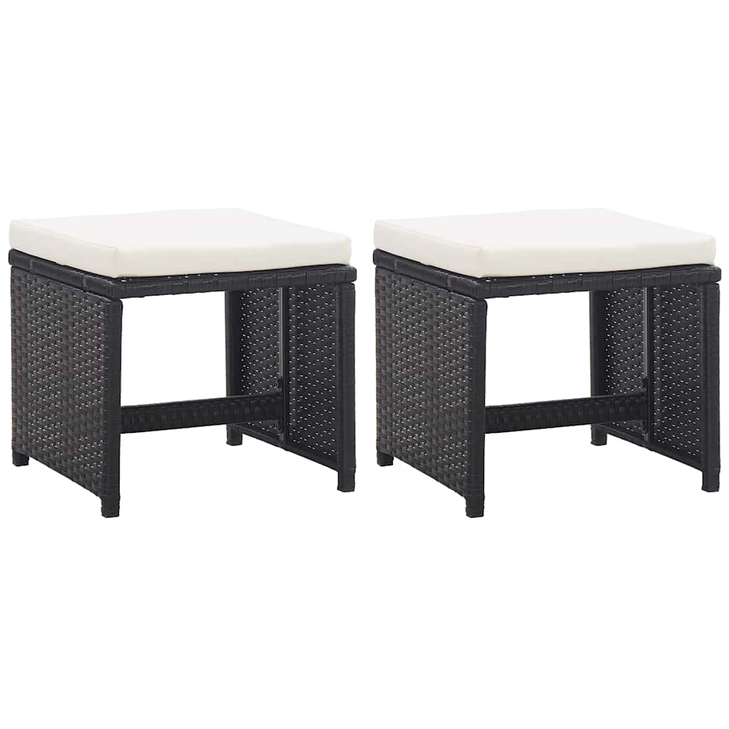Gartenhocker 2 Stk. mit Sitzkissen Poly Rattan Schwarz