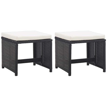 Gartenhocker 2 Stk. mit Sitzkissen Poly Rattan Schwarz