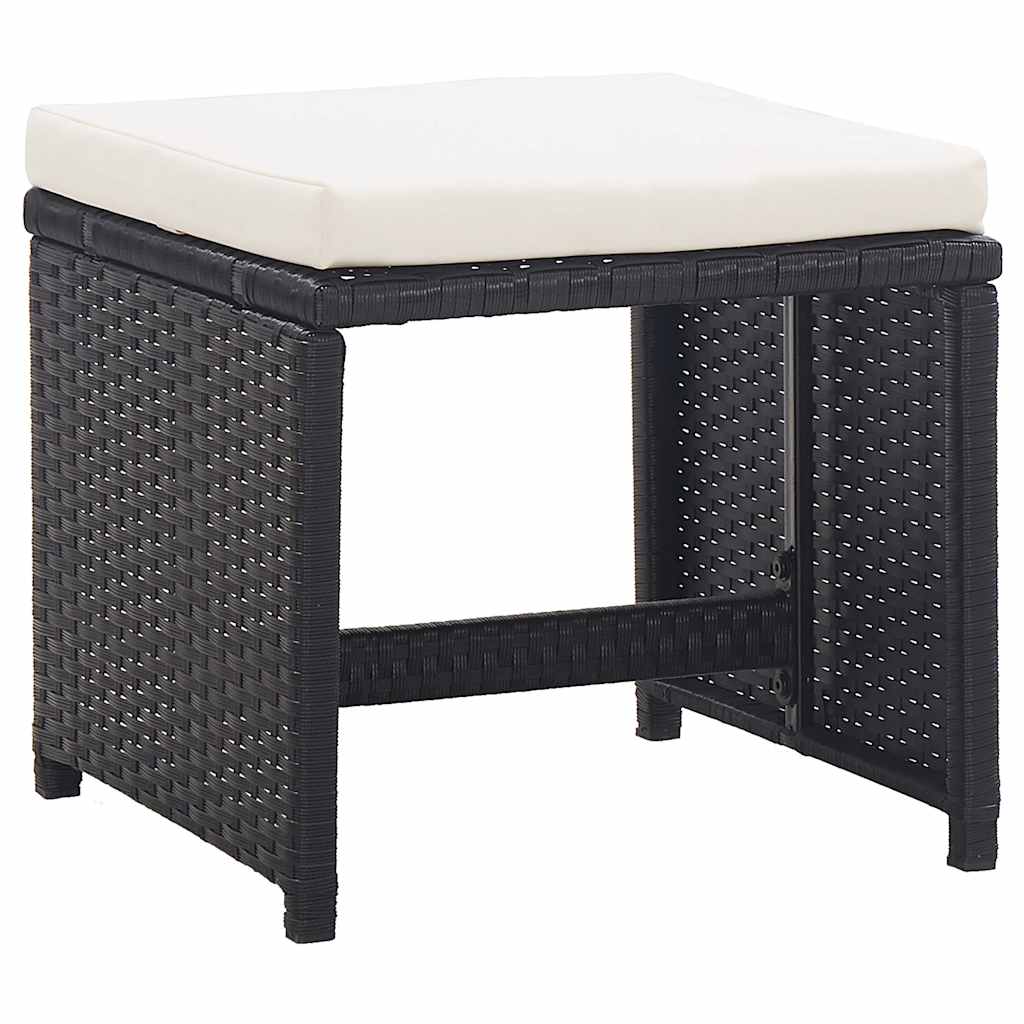 Gartenhocker 2 Stk. mit Sitzkissen Poly Rattan Schwarz