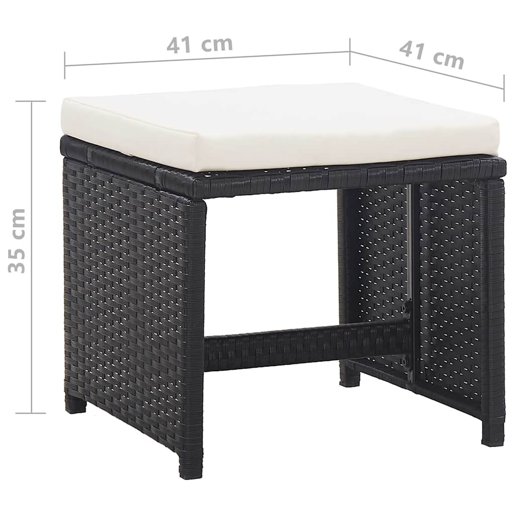 Gartenhocker 2 Stk. mit Sitzkissen Poly Rattan Schwarz