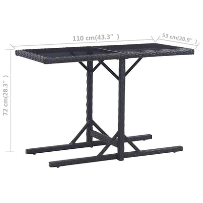 Gartentisch Schwarz 110×53×72 cm Glas und Poly Rattan