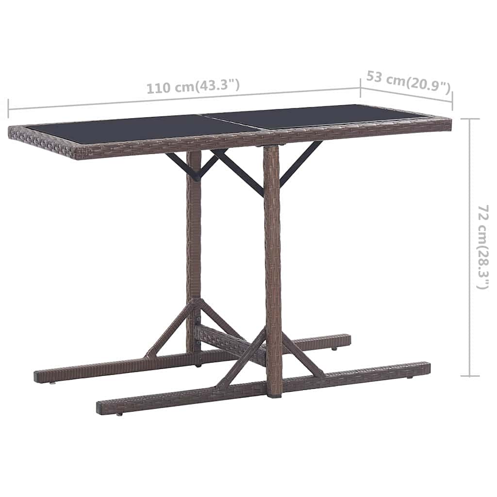 Gartentisch Braun 110×53×72 cm Glas und Poly Rattan
