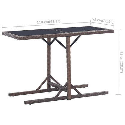 Gartentisch Braun 110×53×72 cm Glas und Poly Rattan