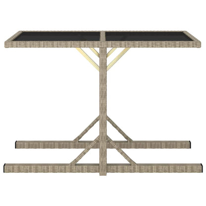 Gartentisch Beige 110×53×72 cm Glas und Poly Rattan