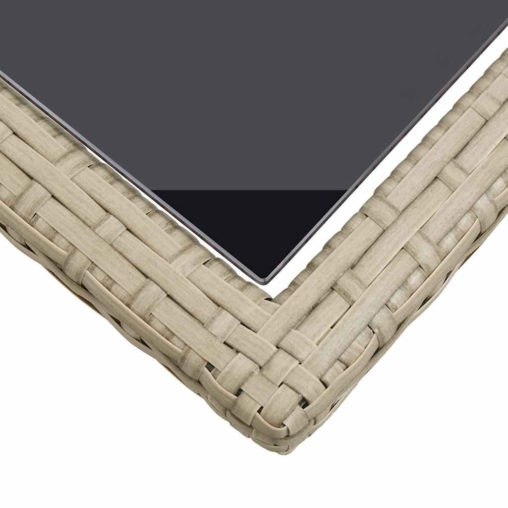 Gartentisch Beige 110×53×72 cm Glas und Poly Rattan
