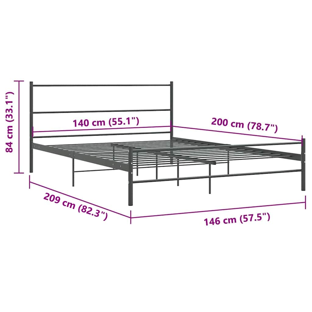 Bettgestell ohne Matratze Grau Metall 140×200 cm