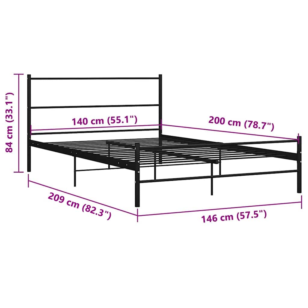 Bettgestell mit Kopfteil ohne Matratze Schwarz 140x200cm Metall