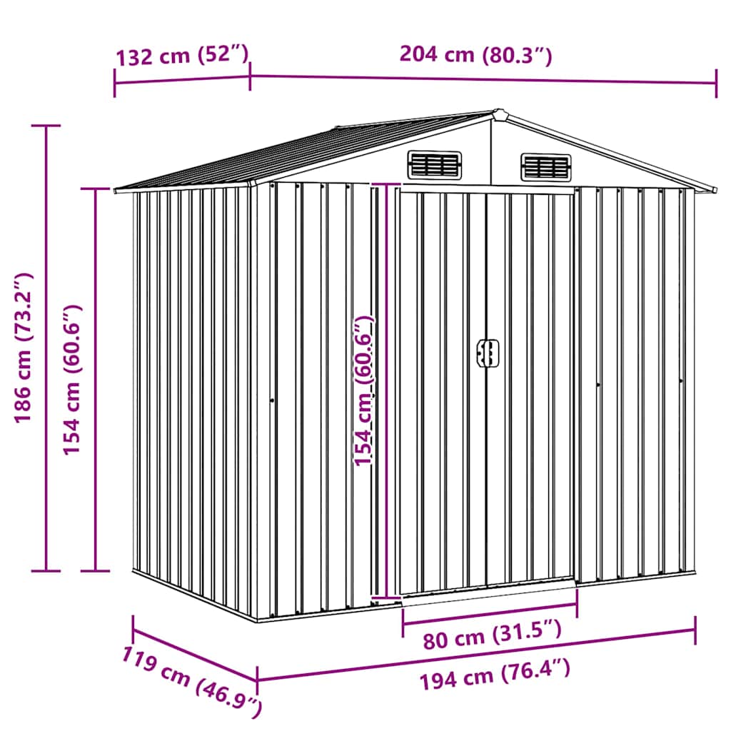 Gartenschuppen Anthrazit Stahl 204 x 132 x 186 cm