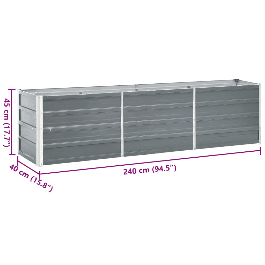Garden Raised Bed Galvanized Steel 240×40×45 cm Gray