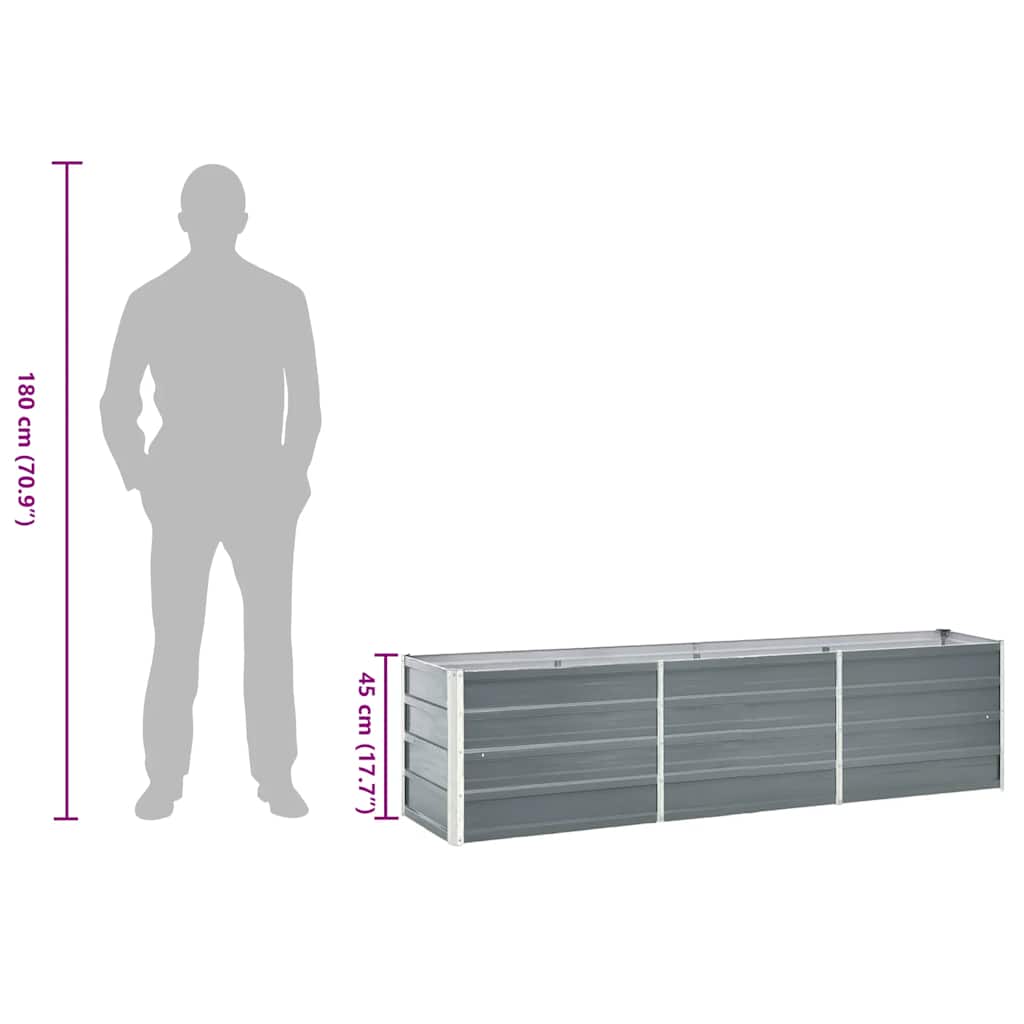 Garden Raised Bed Galvanized Steel 240×40×45 cm Gray