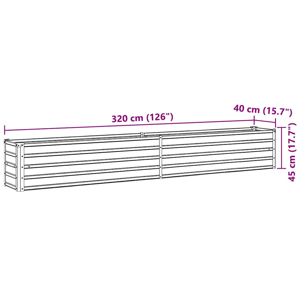 Plate-bande surélevée de jardin en acier galvanisé 320×40×45 cm Vert