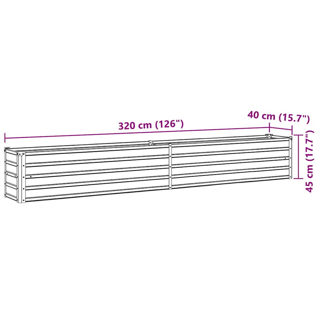 Plate-bande surélevée de jardin en acier galvanisé 320×40×45 cm anthracite