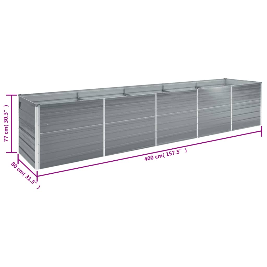 Plate-bande surélevée de jardin en acier galvanisé 400×80×77 cm Gris