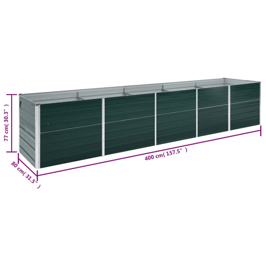 Plate-bande surélevée de jardin en acier galvanisé 400×80×77 cm Vert