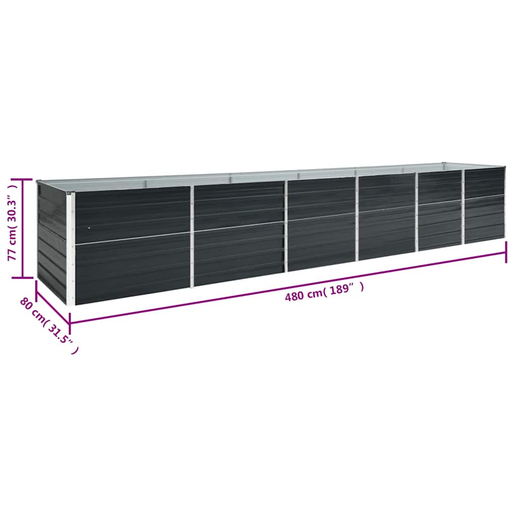 Plate-bande surélevée de jardin en acier galvanisé 480x80x77 cm anthracite