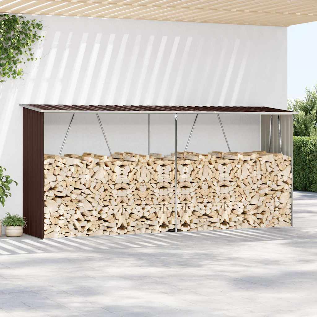 Brennholzlager Verzinkter Stahl 330x84x152 cm Braun