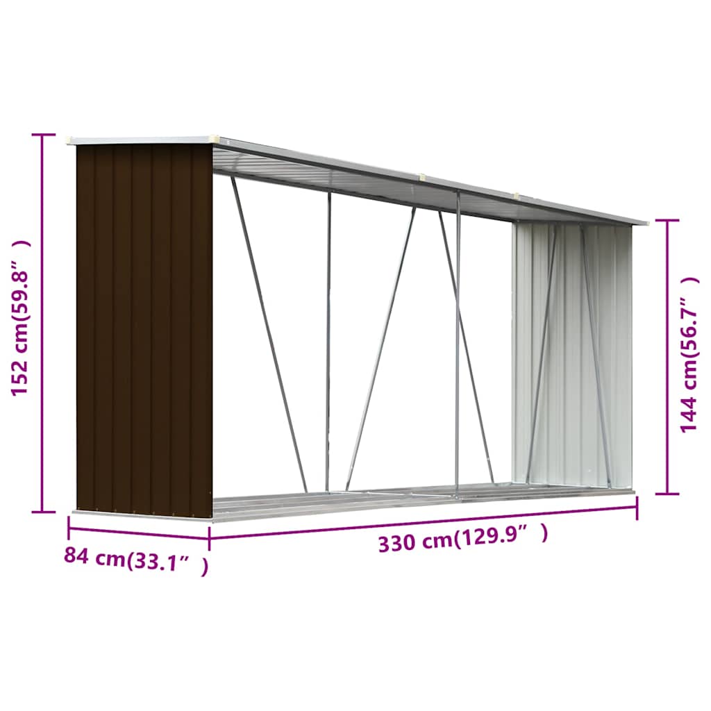 Brennholzlager Verzinkter Stahl 330x84x152 cm Braun