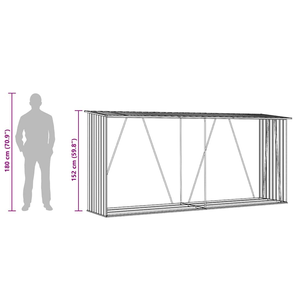 Brennholzlager Verzinkter Stahl 330x84x152 cm Braun