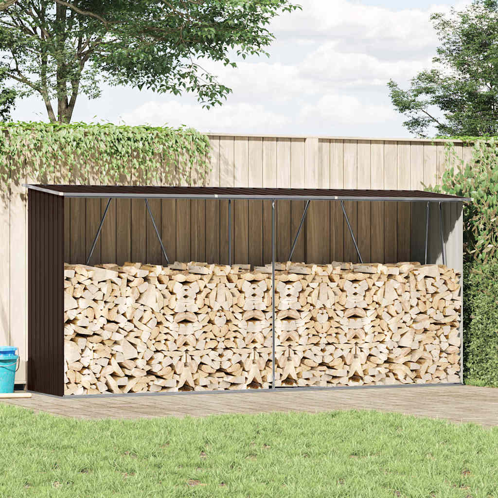 Brennholzlager Verzinkter Stahl 330x84x152 cm Braun