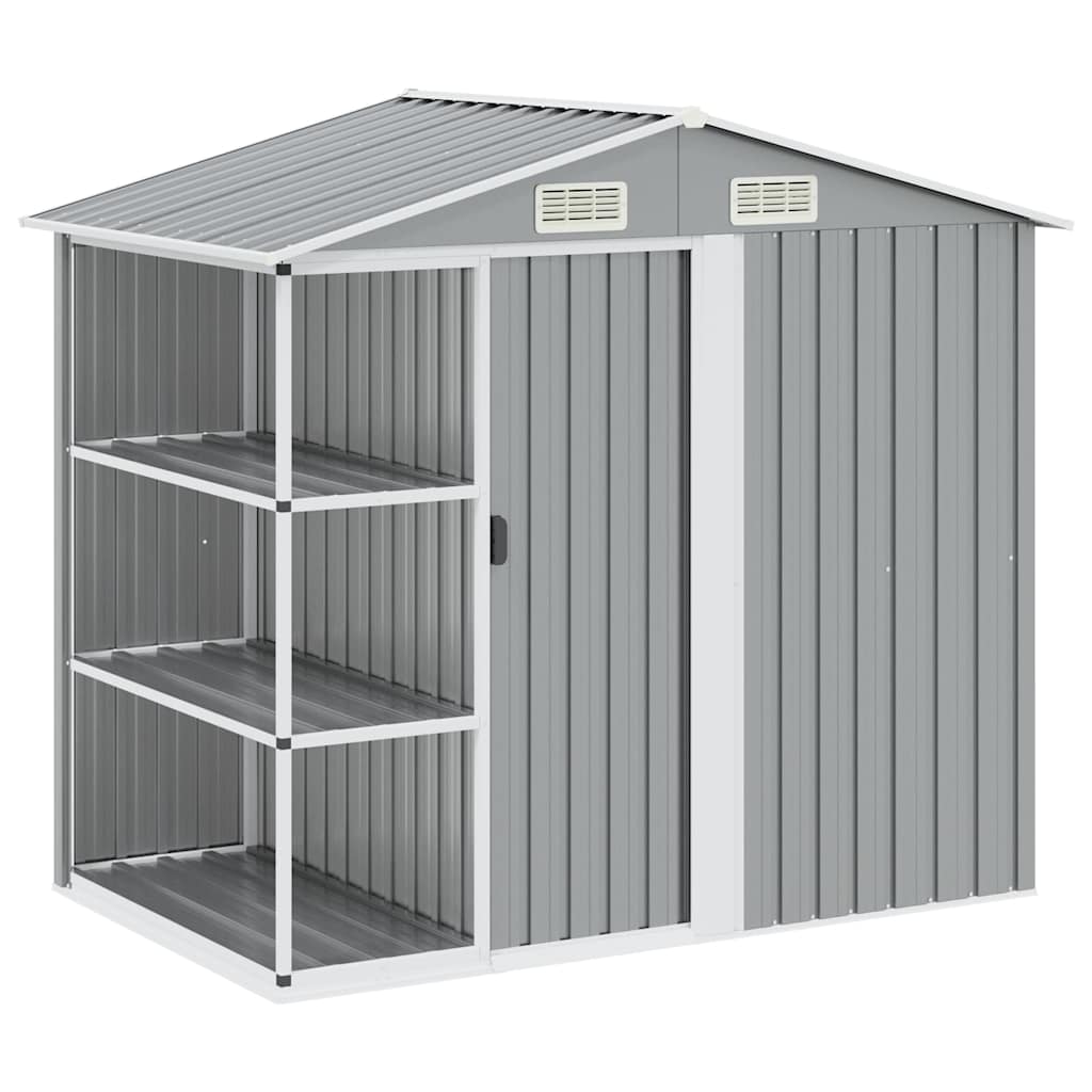 Gartenhaus mit Regal Grau 205x130x183 cm Eisen