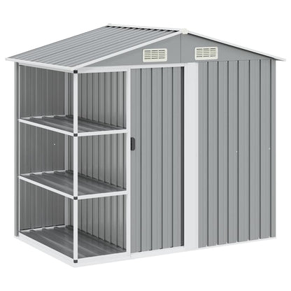 Gartenhaus mit Regal Grau 205x130x183 cm Eisen