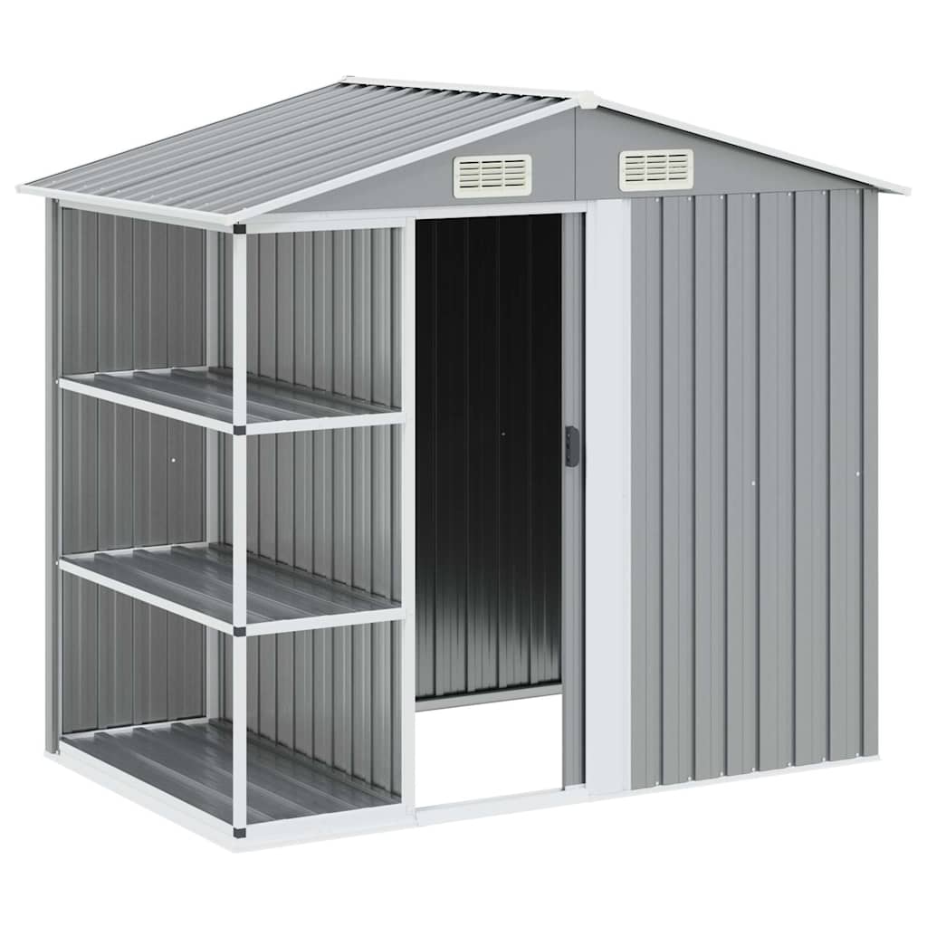 Gartenhaus mit Regal Grau 205x130x183 cm Eisen