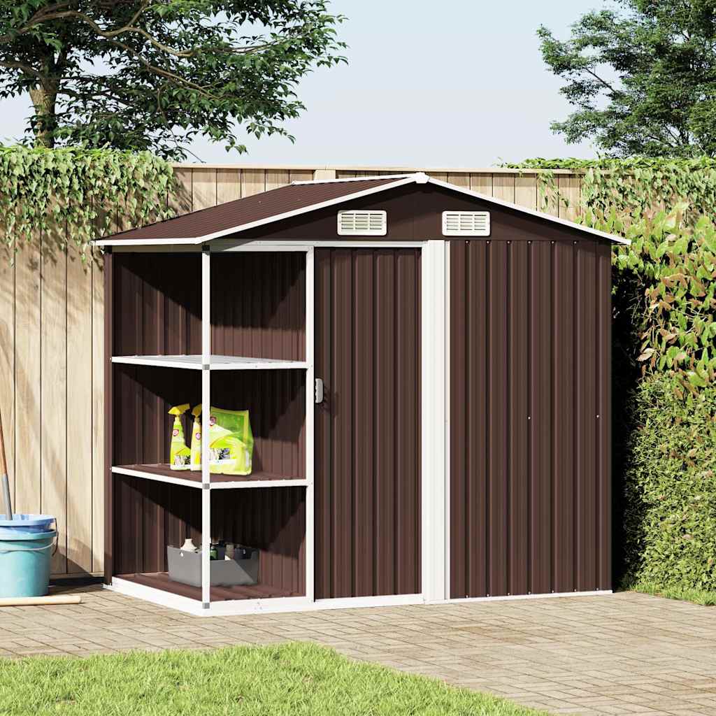 Gartenhaus mit Regal Braun 205x130x183 cm Eisen