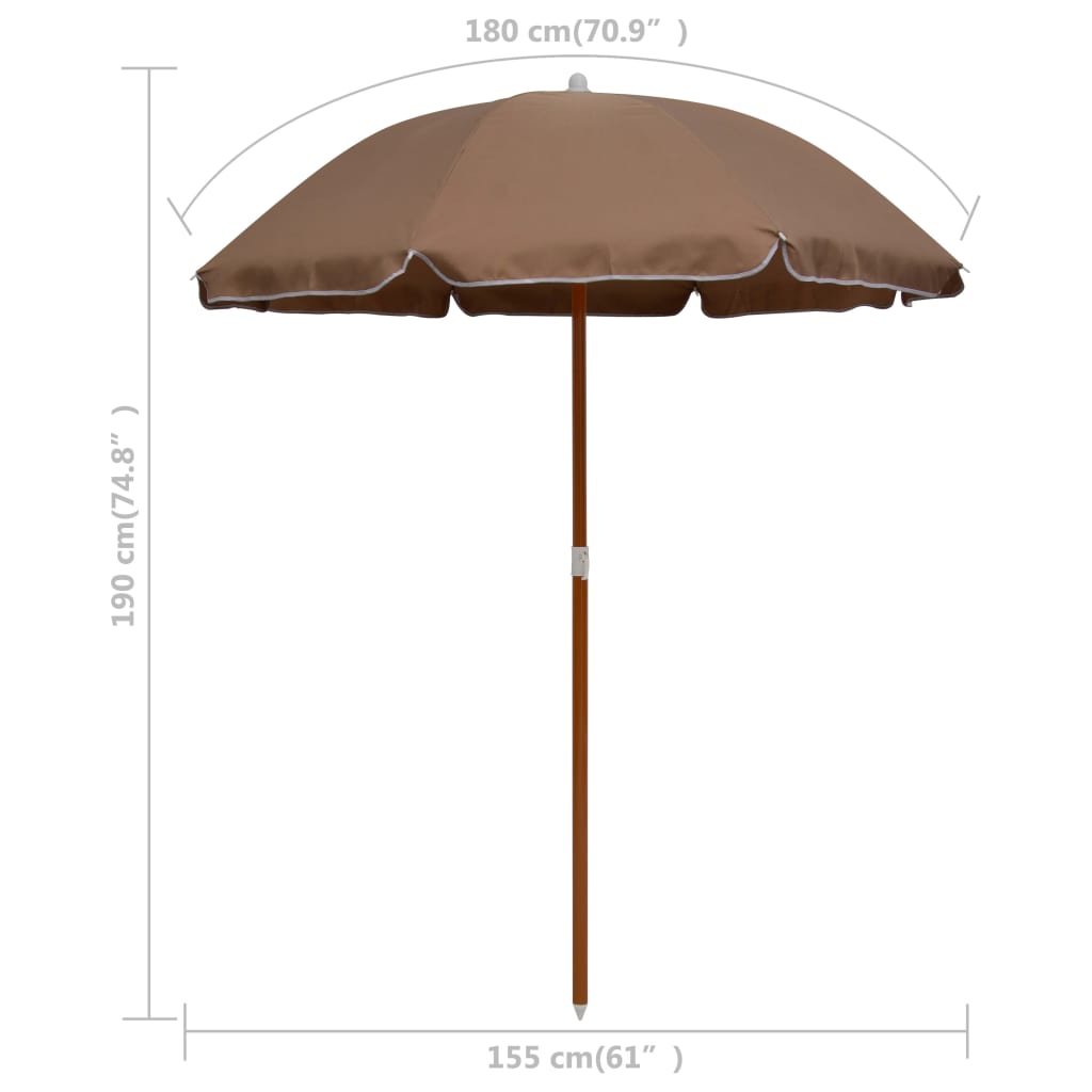 Parasol avec mât en acier 180 cm taupe