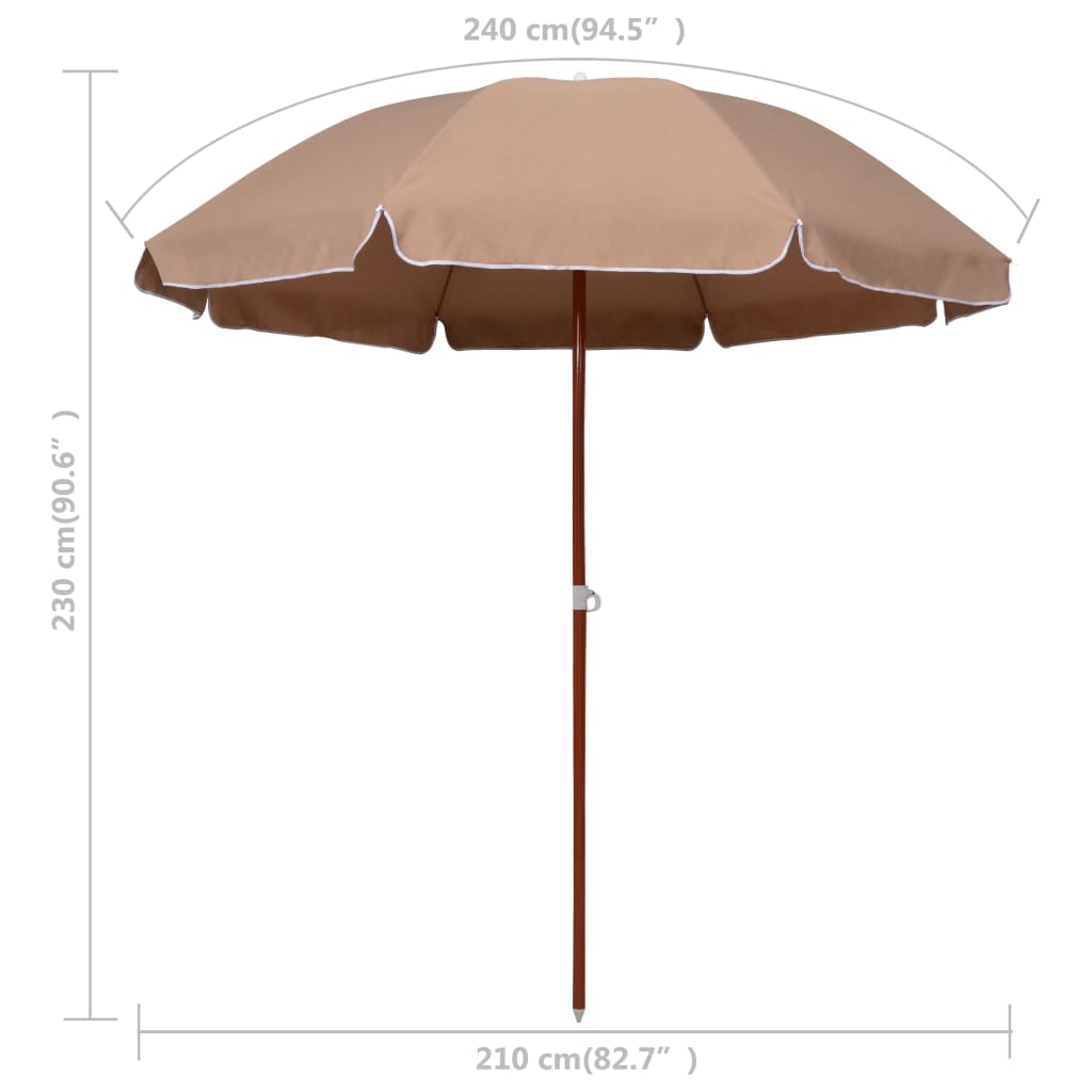 Parasol avec mât en acier 240 cm taupe