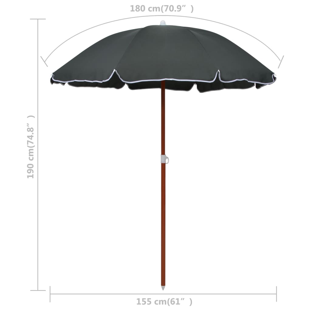 Parasol avec mât en acier 180 cm anthracite