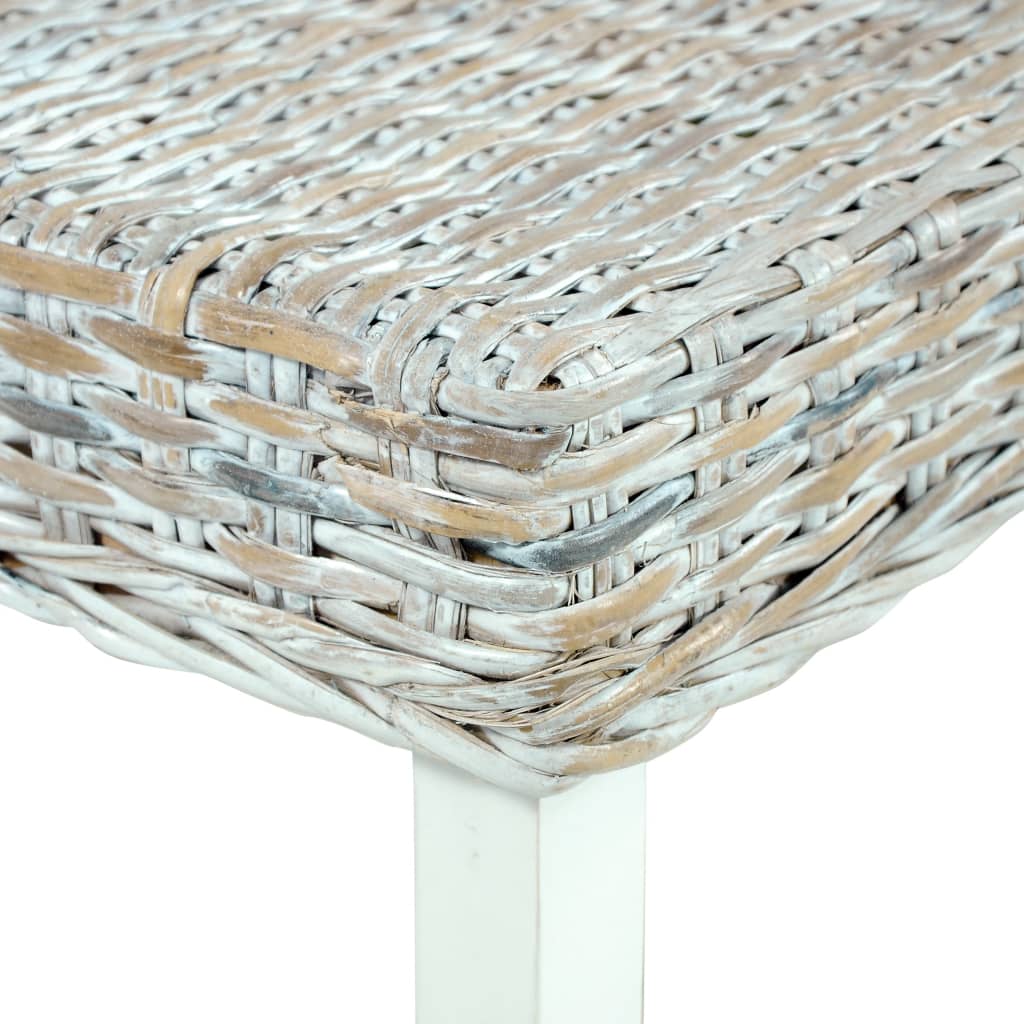 Sitzbank 110 cm Weiß Natur Kubu-Rattan und Massivholz Mahagoni